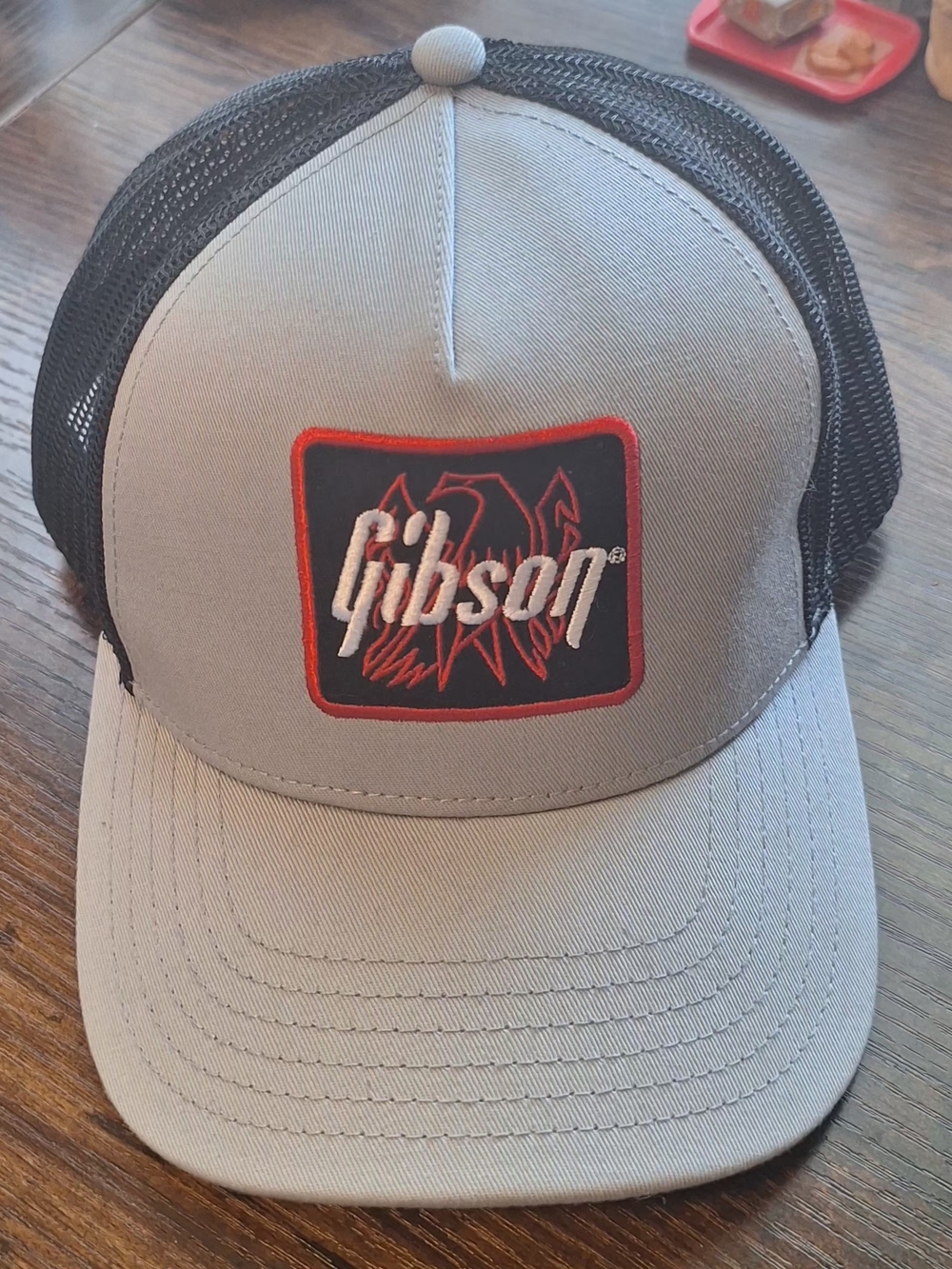 Gibson Gray and Black Trucker Cap with Red Logo